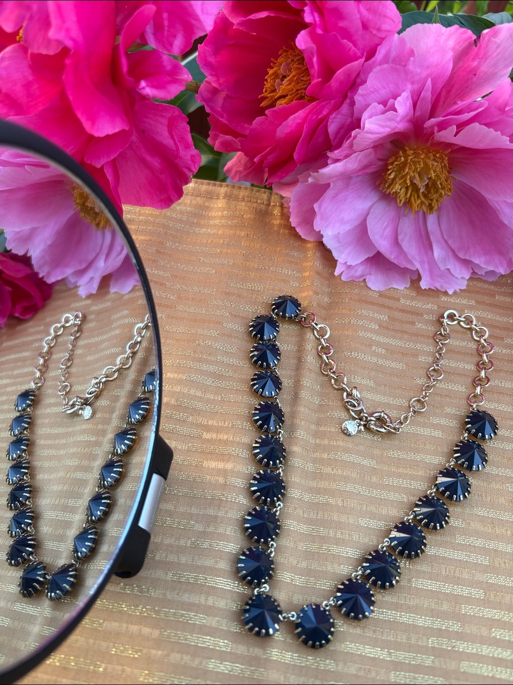 J.Crew Navy‑Blue with Gold‑Tone Prong‑Set Sunburst Stone necklace #353